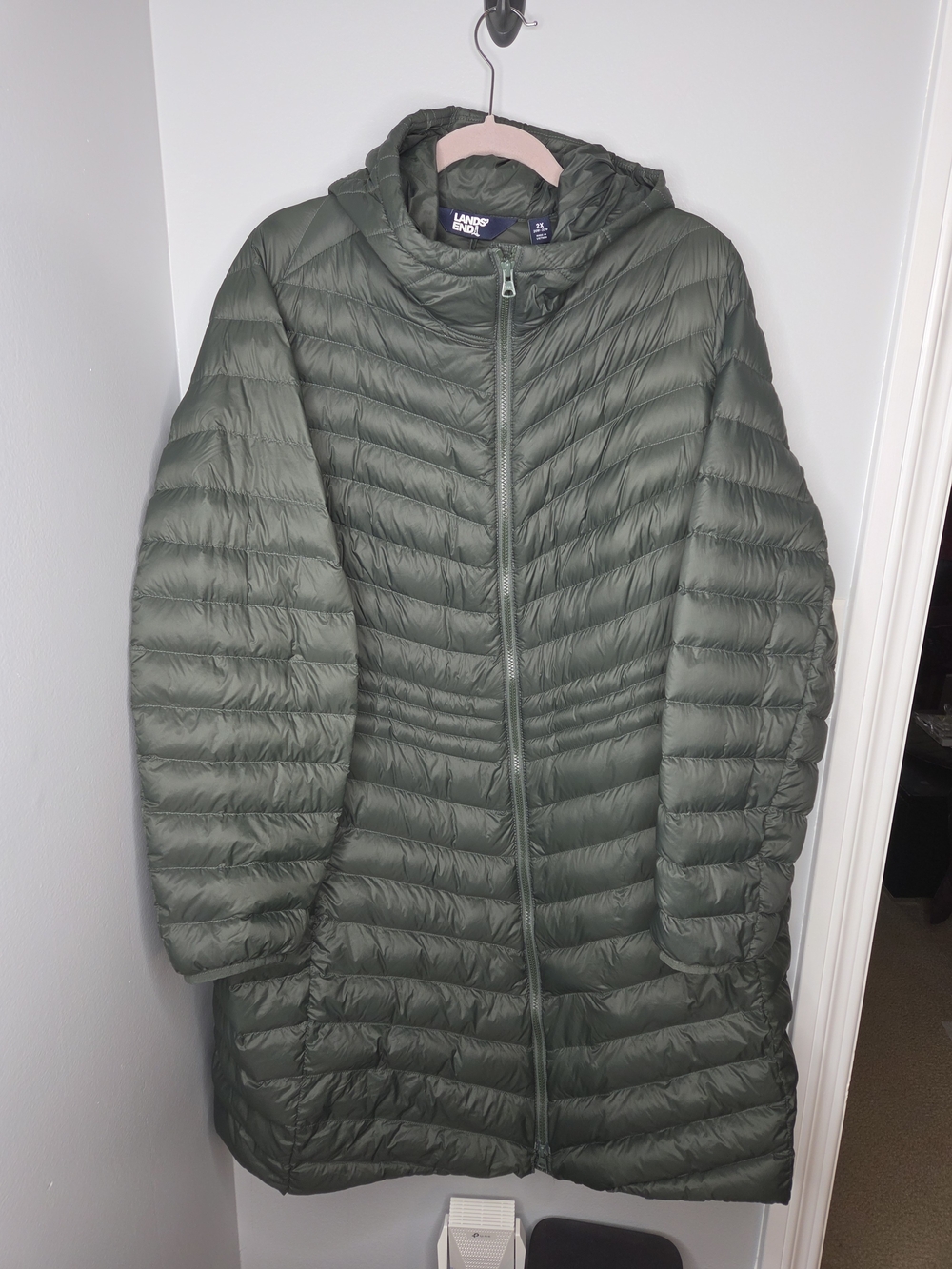 Lands' End Women's Hooded Packable Long Puffer Coat — Olive Green
